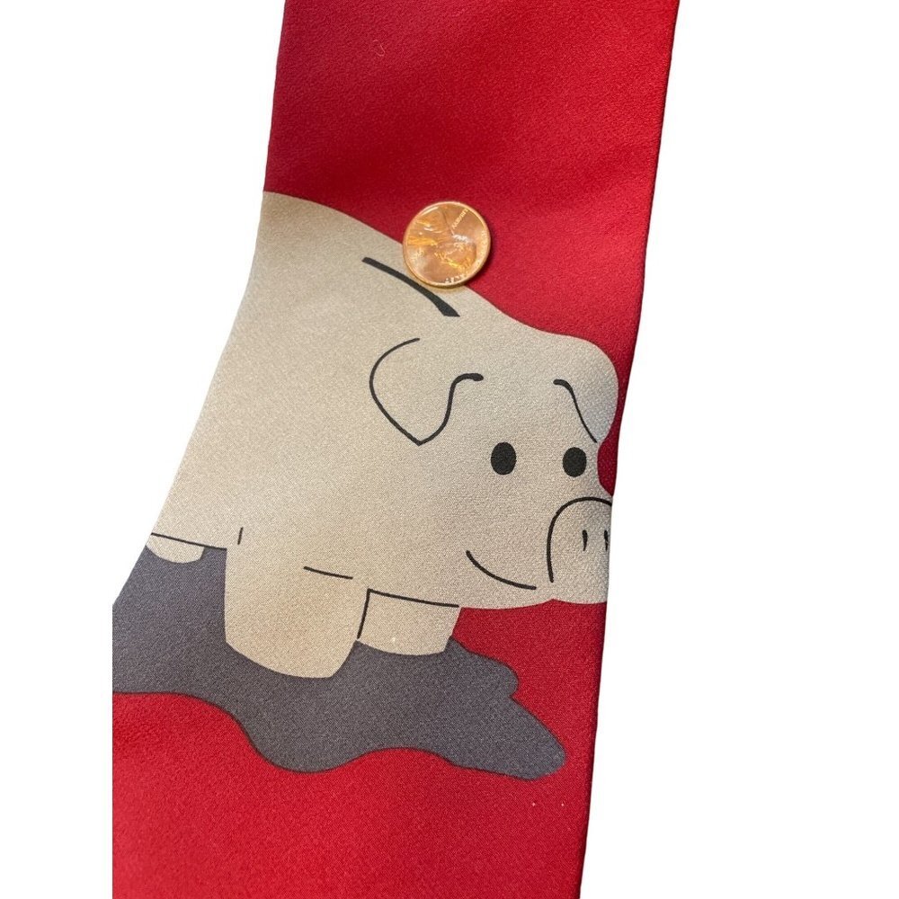 Vintage VIcky Davis Red Piggy Bank Artistic Neck Tie - Picture 3 of 6
